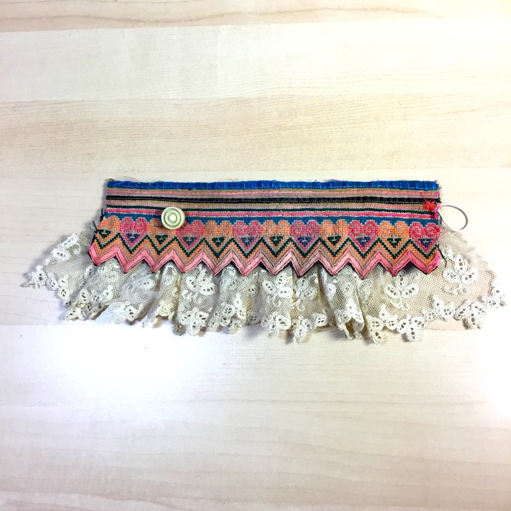 Upcycled Hmong Fabric Cuff With Lace